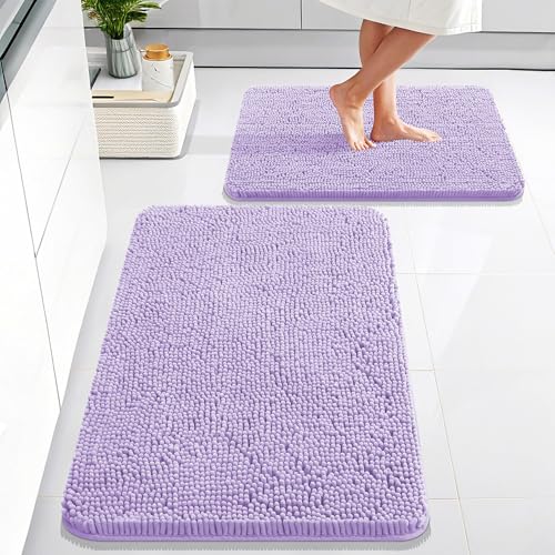 Image of OLANLY Bathroom Rugs Sets 2 Piece, Soft Absorbent Chenille Bath Mats Area Rug Set, Non-Slip, Quick Dry, Machine Washable Bath Mats for Bathroom, Home Decor Accessories (30 inchx20 inch+24 inchx16 inch, Lavender)