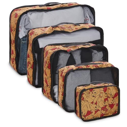 Image of Disney Minnie Mickey Stitch Packing Cubes - Winnie the Pooh, Princess Cinderella, Cars, Toy Story 5 Piece Packing Cubes Compression - Travel Essential - Luggage Suitcase Organizer Set