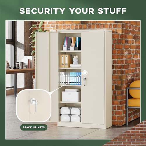 Image of Greenvelly Metal Storage Cabinet, 72 inch Locking Metal Garage Storage Cabinet with Doors and 4 Adjustable Shelves, Lockable Steel Cabinet for Home Office, Garage, Shop, School (Grey 36 inch W x 18 inch D)