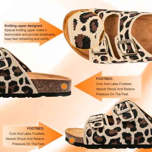 Women's Comfy Arch Support Cork Footbed Adjustable Knitting Straps Indoor and Outdoor Slides Sandals4