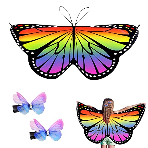 Cosysparks - Cosysparks Butterfly Wing Cape Kids, 3 Pcs Butterfly Shawl Kids Butterfly Cape Wing Butterfly Wing Costume with Butterfly Hair Clips for Girls Princess Pretend Play Party Favors (Colourful) - -2%