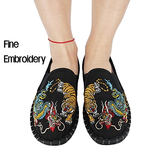 Embroidered Tai Chi Kung Fu Shoes, Unisex Canvas Martial Arts Flats, Traditional Chinese Slip-On Sneakers with Non-Slip Sole for Men and Women 12 Styles2