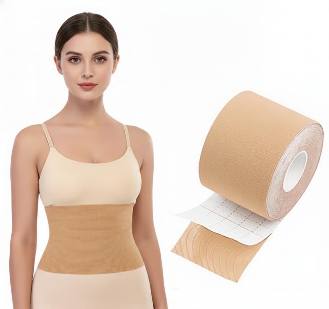 5 Meter Belly Lifting Tape Nylon Tummy Lift Body Shaping for Women Girls Elastic Skin Tightening Abdominal Lift Tape Flat Stomach Waterproof Beige Color