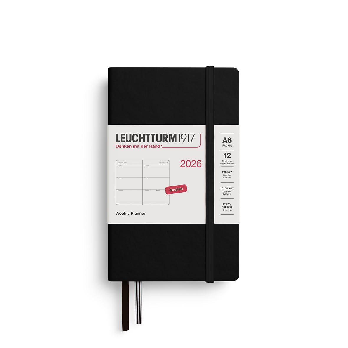 LEUCHTTURM1917 372722 Weekly Planner Pocket (A6) 2026, 12 Months, Black, English