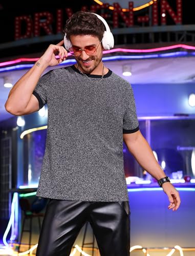 OLEMEK Men's Sparkly Tee Short Sleeve Glittery T Shirt Rave Party Nightclub Top4