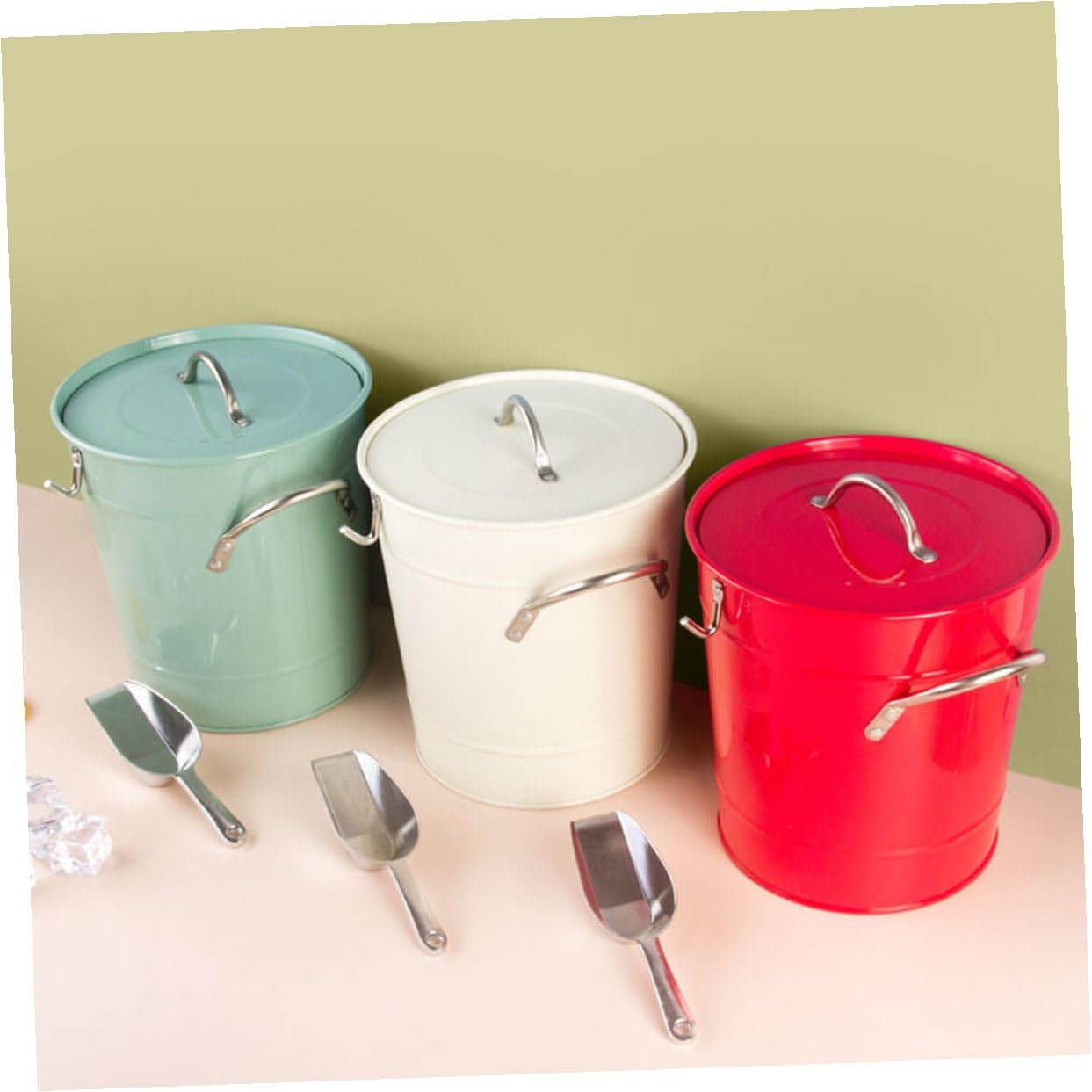 DOITOOL Seau à Glace Portable en Fer Ménager 3 L Rouge Vif Isolé Multifonctionnel pour Bar et Maison, Seau pour Congélateur Adapté aux Fêtes et Restaurants