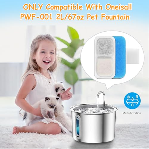 18 Set Cat Fountain Replacement Filters Compatible with oneisall PWF-001 2L/67oz Stainless Steel Pet Water Fountain Filters with Replacement Pre-Filter Pump Sponges