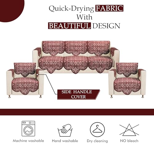 Image of Kuber Industries (Set of 16) Stylish & Durable Cotton Sofa Covers 5 Seater with Arms | Washable Sofa Protector & Slipcover for Living Room & Office | Plain Circle - Maroon