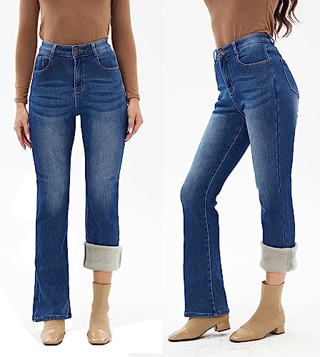 heipeiwa Women's Winter Fleece Lined Thermal Flare Bootcut Jeans High Waist Denim Pants3