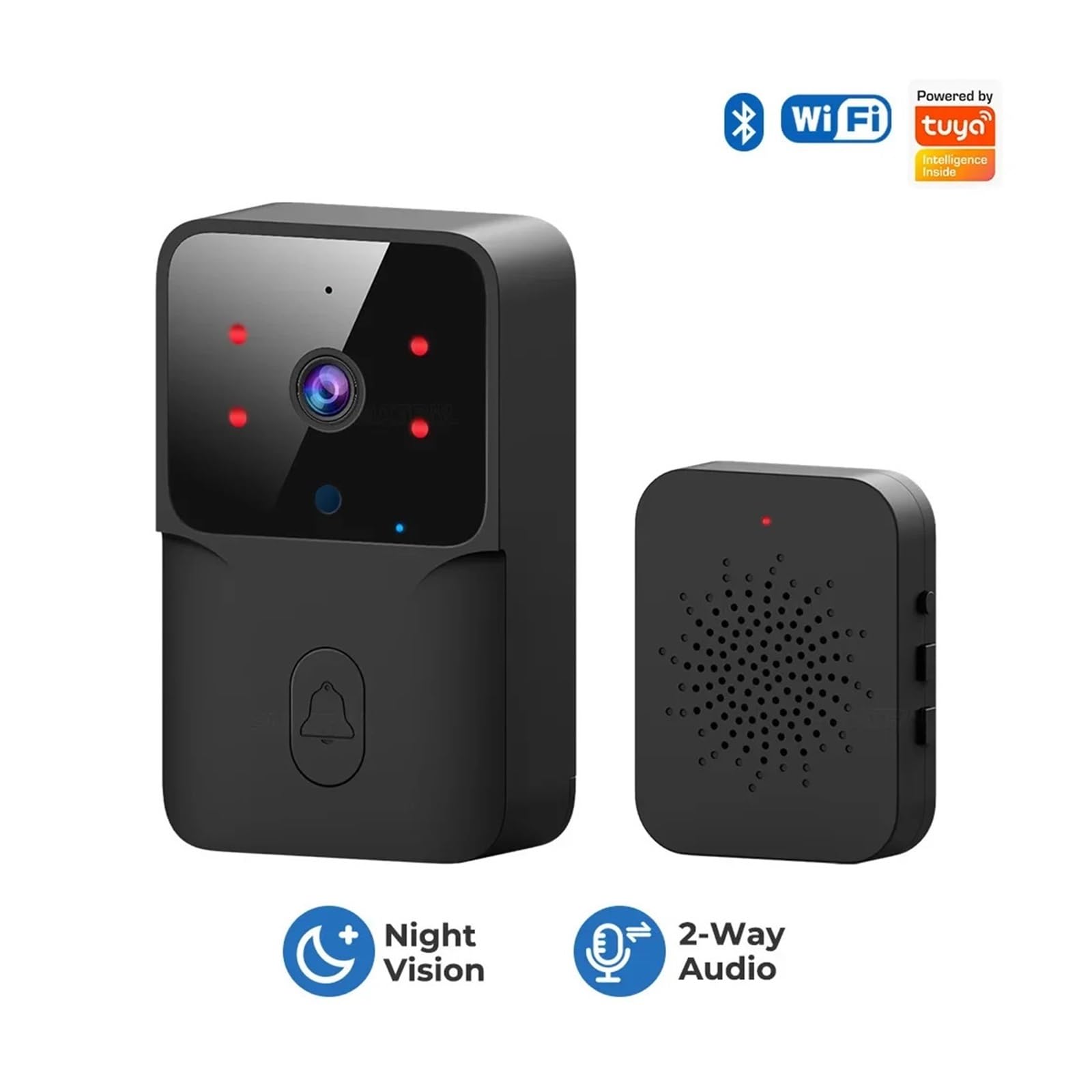 Funktioniert mit Tuya Wifi Türklingel Outdoor HD-Kamera Anti-Diebstahl (schwarz)