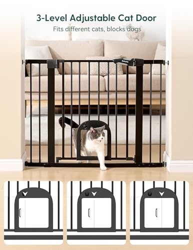 Babelio Baby Gate with Adjustable Cat Door, CatPrivilege III, 29-43" | Auto-Close, Pressure Mounted with No Drilling, Dual Lock Safety Gates For Stairs, Doorways and House, Easy Walk Thru, Black - Image 3