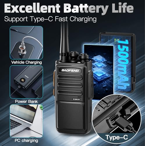 Image of BAOFENG VBT-888S Plus Upgraded Long Range Walkie Talkies 6 Pack, Type-C 1500mAh Rechargeable Two Way Radios Walkie Talkie with Earpieces & 6 Way Gang Charger for Adults, School, Church, Warehouse