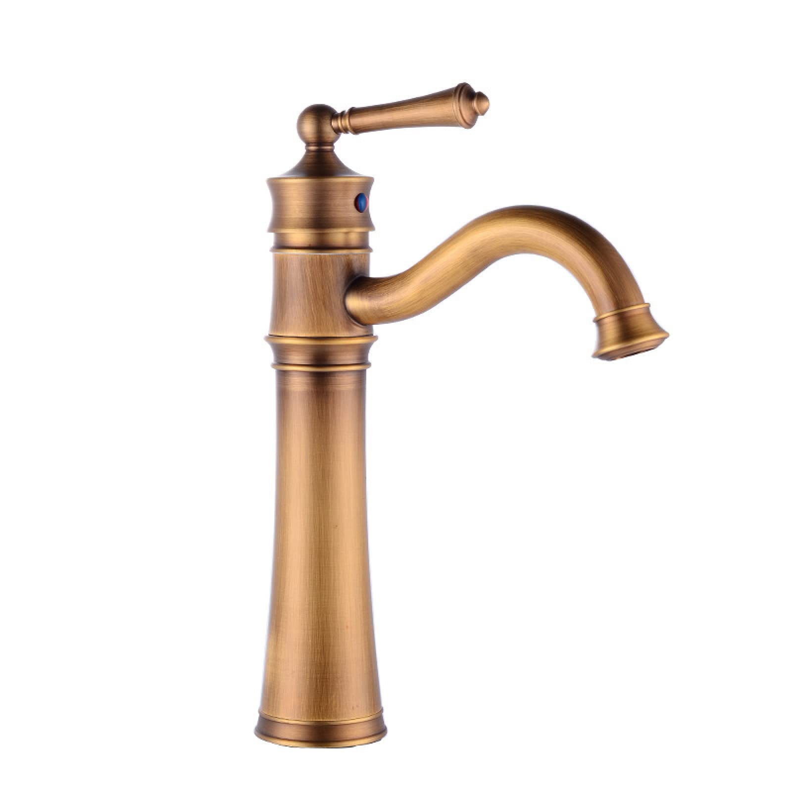 Fanjubei High European Style Brass Vintage Hot And Cold Water Basin Faucet, Tall