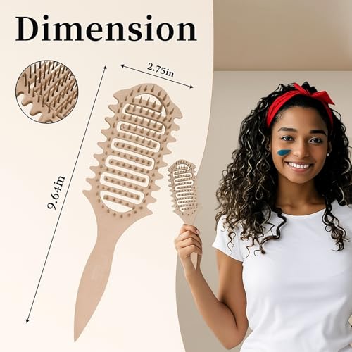 Image of Combelle Curl Defining Brush - 24 cm Vented Detangling & Volumizing Hair Brush for Curly Hair - Vegan Boar Bristles, Ergonomic Handle, Reduces Frizz & Defines Curls (Beige)
