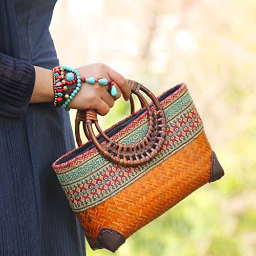 Bolso de Playa de Rattán para Mujer con Asa de Bambú miniatura 3