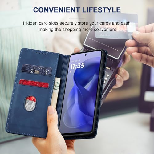 Image of Jasonyu Flip Wallet Case for Moto G Power /Play (2025),Leather Magnetic Folio Cover with Card Holder,Kickstand - TPU Shockproof Durable Protective Phone Case,Blue