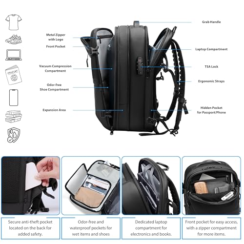 Image of 60L Vacuum Backpack Travel, TSA Lock, Charging Port, Waterproof