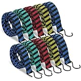 10 Pcs Long Bungee Cords with Hooks, Flat Bungee Cords Flat Bungee Rope Heavy Duty 77''-84''Inch Adjustable Extra Long for Outdoor Camping, Tarps, Bike Rack, Tent, Truck