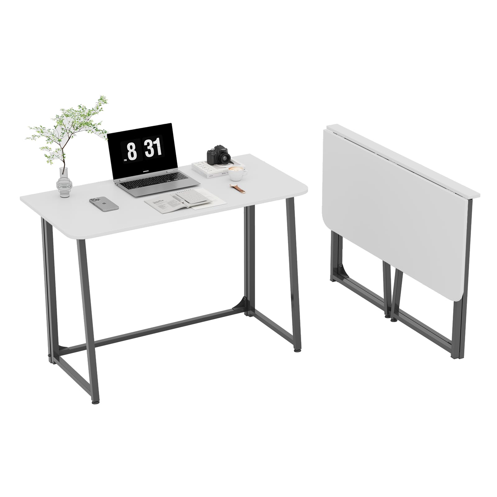 Flrrtenv Foldable Desk for Small Spaces - 31 Inch Space Saving Computer Desk, Lightweight Portable Picnic Table, Camping and Outdoor Table, Home Office Desk, White