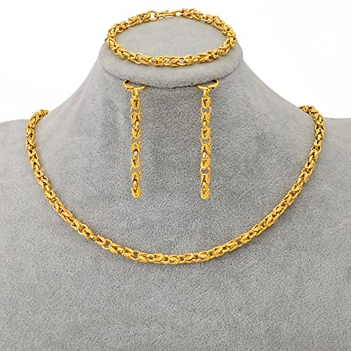 Conjunto de joyas de cuentas redondas de 5 mm con collar pulsera y pendientes dorados