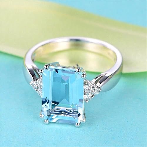 Miniatura 2 de Anillo de plata de ley 925 creativa para mujer, anillo de zafiro rectangular brillante de 18 quilates cuadrado azul con circonita cúbica, anillo de