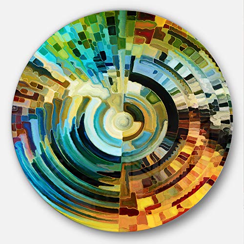Abstract Round Metal Wall Art – Modern Blue & Yellow Geometric Paths Design – Glossy Circular Aluminum Artwork for Bedroom, Dining Room, Bathroom, or Living Room Décor – Round 23" x 23" Wall Sculpture