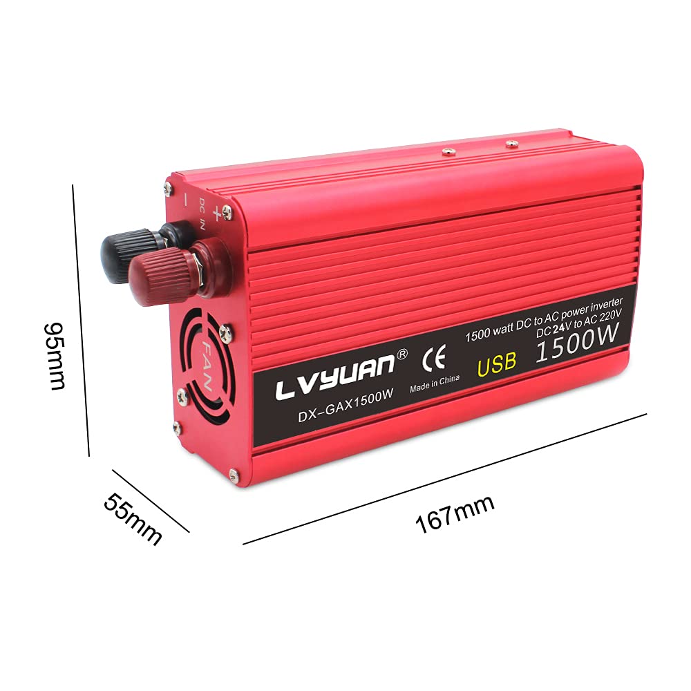 Inversor,Inversor Coche 1500W / 2000W Coche Energía Solar inversor DC 24V a AC 220V Cargador portátil Conversor Adapter Adapter Universal Socket Auto Accesorios(1500W 24V)