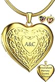 Fanery sue Personalized Heart Locket Necklace for Women That Holds Pictures Customizable Memory Phot