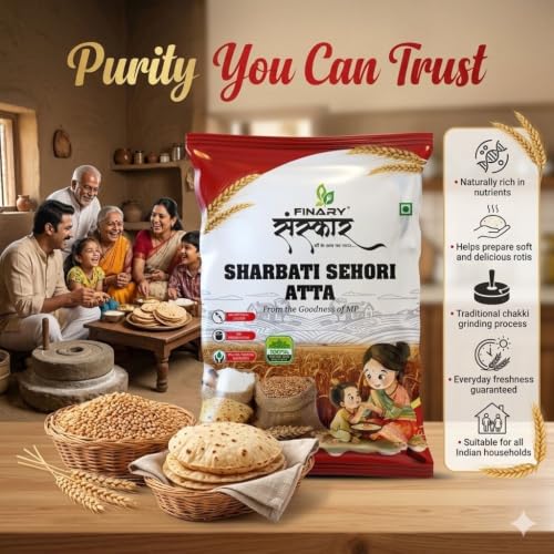 Image of FINARY SANSKAR Sharbati Sehori Atta (Wheat Flour) | 100% Natural Atta | Soft & Sweet Taste | Stone-Ground | Perfect for Fluffy Rotis & Chapatis | 5kg
