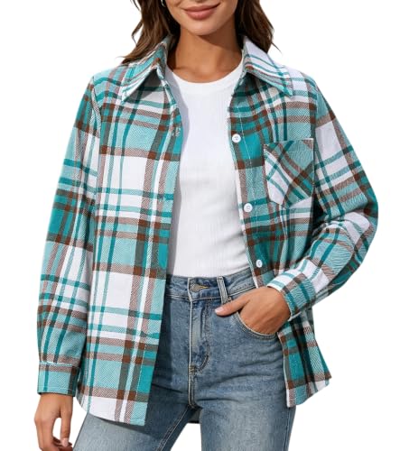 Image of SANGTREE Women and Girls Long Sleeve Flannel Casual Button Down Plaid Shirt