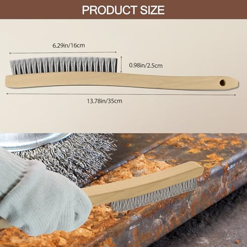 Image of Heavy Duty Stainless Steel Wire Brush, 1Pcs 14 inch | Curved Beechwood, Long Handle, Scratch Brush, For Rust, Metal, Paint, Welding, Automotive & Household Cleaning