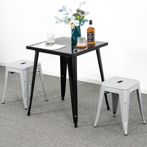 Image of Brage Living 18 Inch Industrial Metal Stools Set of 2, Short Stackable Classroom Stools, Backless Metal Dining Chairs for Indoor Outdoor Kitchen (Pearl Silver)