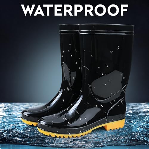 Image of DKSUKO Men's Mid-calf Rain Boots,Waterproof Antil-Slip PVC Garden Work Boots,Outdoor Rubber Boots