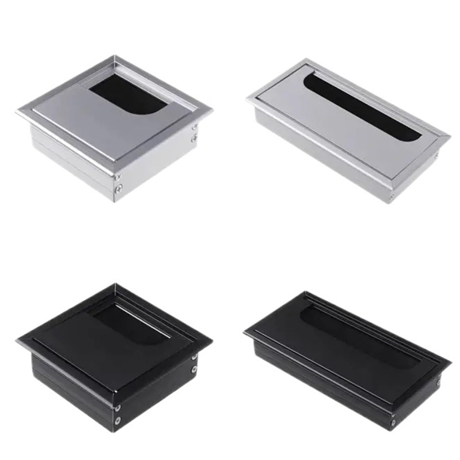 Desk Cable Grommet 10Pcs Aluminum Alloy PC Desk Rectangle Wire Cable Grommet Office Table Hole Cover Outlet Port with Black Brush(Black-80x80mm)