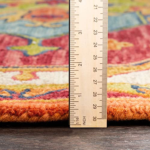 Image of Hand-Tufted Wool Carpet for Living Room 6x9 feet Ivory & Orange Traditional Design Anti-Skid High Pile Thick Carpet & Rugs for Bedroom & Hall