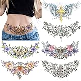 POSTA 6 Sheets Chest Large Temporary Tattoo for Women, Abdomen Waist Back Fake Tattoos for Adults, Realistic Moth Flowers Tattoo Stickers, Body Scar Cover Belly Tattoos
