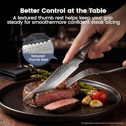 Image of SYOKAMI 2026 Upgrade Steak Knives Set of 6 with Acacia Wood Foldable Block