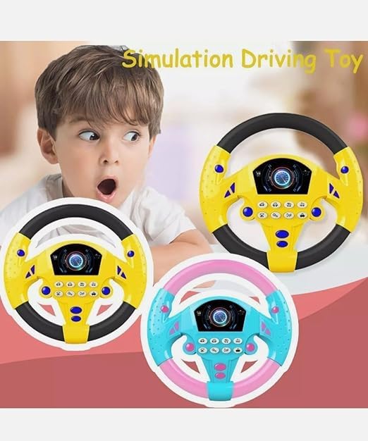 Image of Premium Kids Driving Steering Wheel Funny Interactive Driving Wheel with Music (Steering yellow)