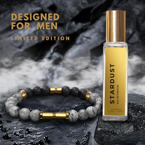 Image of 5 Senses Co. Luxury Starlight Bracelet Gift Set Combo for Men | Gift for Father, Brother, Boyfriend, Friend, Birthday | Certified Natural Stone Crystals Bracelet with Metallic Inserts & Long Lasting Luxurious Stardust Perfume | Birthday Card