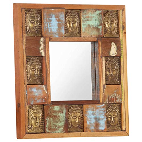 Yuhi-Hqyd Mirror With Buddha Cladding,Cloakroom Mirror,Art Mirror,Antique Mirror,Decorative Mirror,Can Be Placed In The Bathroom, Bedroom, Or Living Room, 19.7"X19.7" Solid Reclaimed Wood #TOP7