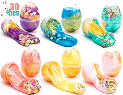30Pack Fluffy Galaxy Slime Easter Eggs with Accessories, Colorful Putty for All Ages Kids & Adults, Prefilled Stress Relief Toys, Party Favor Supplies, Basket Stuffers, Great Family or Classroom Games