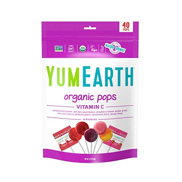YumEarth Organic Fruit Flavored Vitamin C Pops Variety Pack, 40 Lollipops, Allergy Friendly, Gluten Free, Non-GMO, Vegan, No Artificial Flavors or Dyes