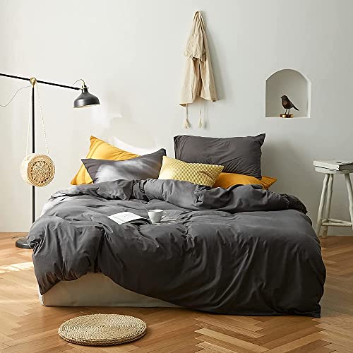 Lifetb Charcoal Grey Duvet Cover Queen Size Jersey Knit Cotton Duvet Cover Solid Grey Comforter Cover Modern Soft Knitted Cotton Bedding Cover Dark Grey Duvet Quilt Cover Men Boy Adults Bedding Set #TOP29