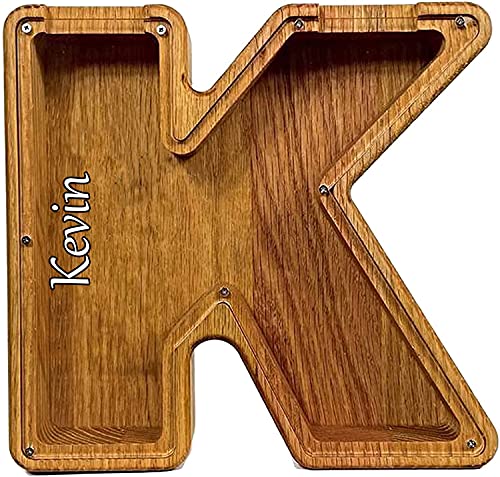 Tirelire en Bois gravée au Laser avec Lettres personnalisées - Cadeau pour Enfants - Cadeau de Noël ou d'anniversaire - Décoration de la Maison (K) Cover