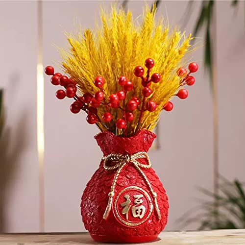 YIHANSS Adorno de Resina, Festival de Primavera Fortuna Bolsa de Dinero Moral Sala de Estar Gabinete de TV Bolsa de bendición Decoración Combinación de Flores Rojas de Cebada (Color: Rojo)