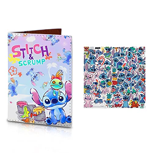 Cartoon Ohana Pu Leather Passport Holder Cover With 50Pcs Stickers Lilo Ohana Travel Passport Case Wallet Card Coin Purse For Women(Tp-Xjbb A) #TOP11