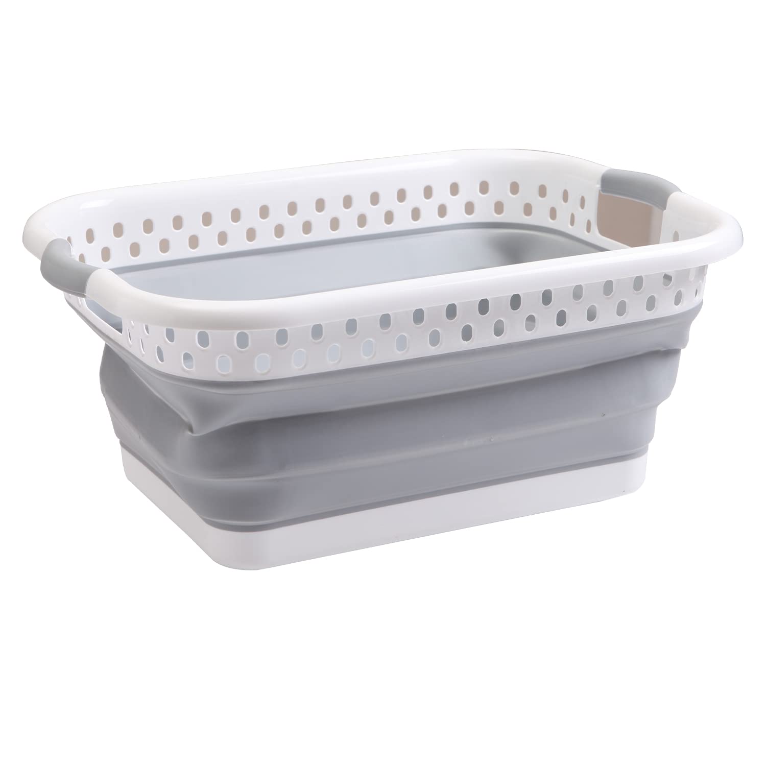WedDecor Oval Foldable Laundry Basket 39L Collapsible Plastic Laundry Basket Pop up Bin Washing Basket Clothes Storage Multi Purpose Folding Container for Bedroom, Laundry, Grey