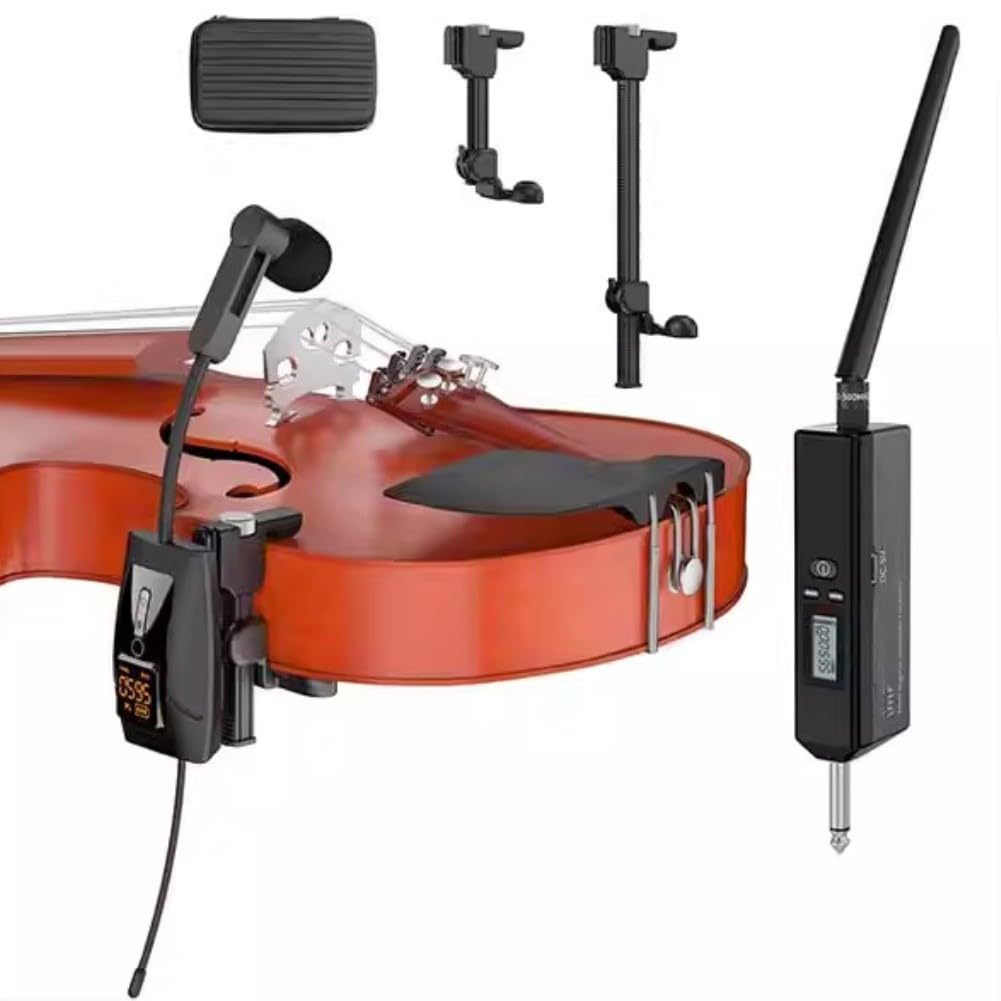 UHF Kabelloses Violinenmikrofonsystem, 610-690 MHz Clip-On-Mikrofon mit einstellbarer Verstärkung, klarer Klang für Musiker