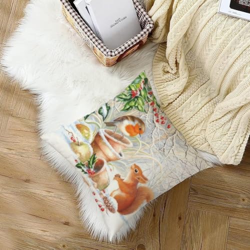 HUASHUZI Christmas Cushion Covers Xmas Decorations Throw Pillow Cover Winter Robin Bird Squirrel Animal Single Christmas Decor For Sofa Living Room Home 18x18 Inch 45x45cm - Image 4