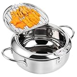 Olla para freidora, olla para freír en tempura de estilo japonés con rejilla para escurrir aceite Olla para freír Freidora de acero inoxidable para papas fritas Camarones Pollo